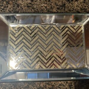 Elegant Gold Chevron Mirrored Glass Tray